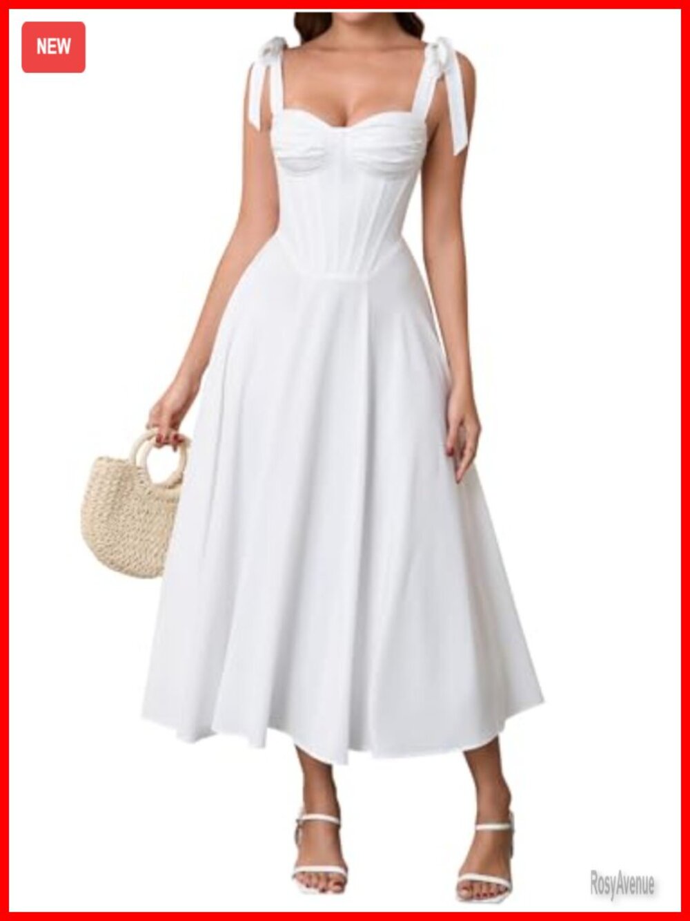 Parthea Summer Corset Midi Dress Floral Sweetheart Sleeveless